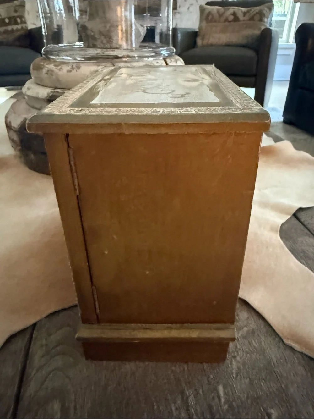 Vintage Gold Decorative Jewelry Box Chest with  Renaissance Style Art Panels